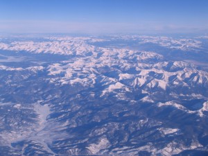 aerial view of snowy mountains
