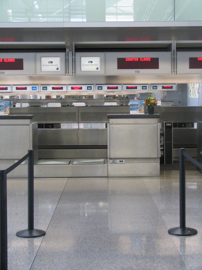 a check in counter at an airport