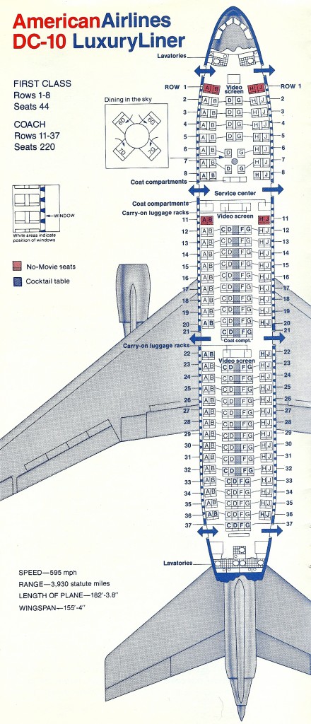 Vintage Airline Seat Map: American Airlines DC1010 