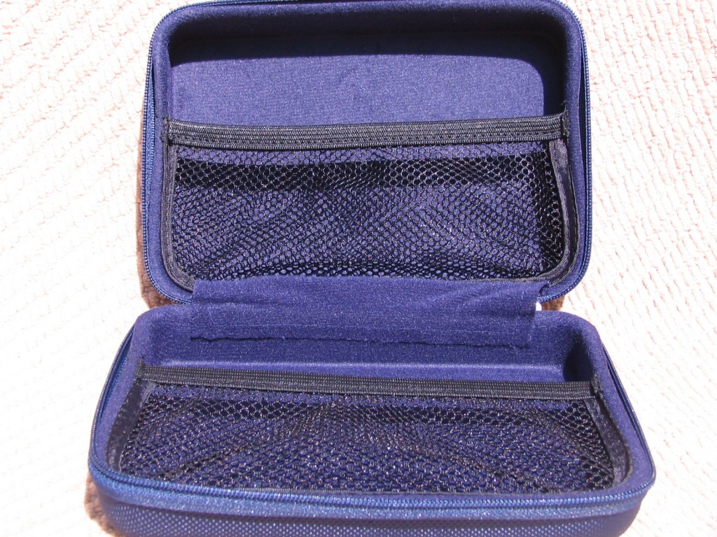 a blue case with mesh inside