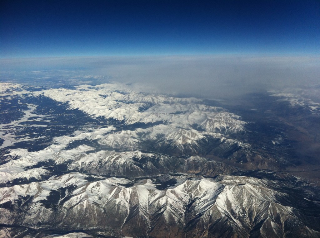 aerial view of a snowy mountain range