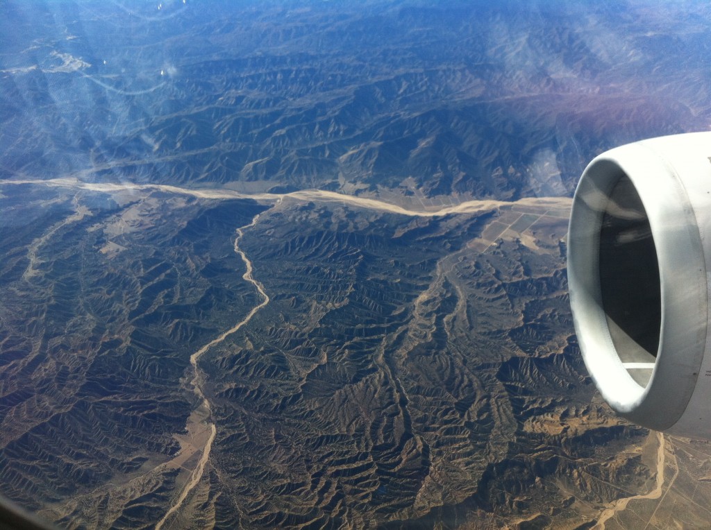 a view of a valley from an airplane