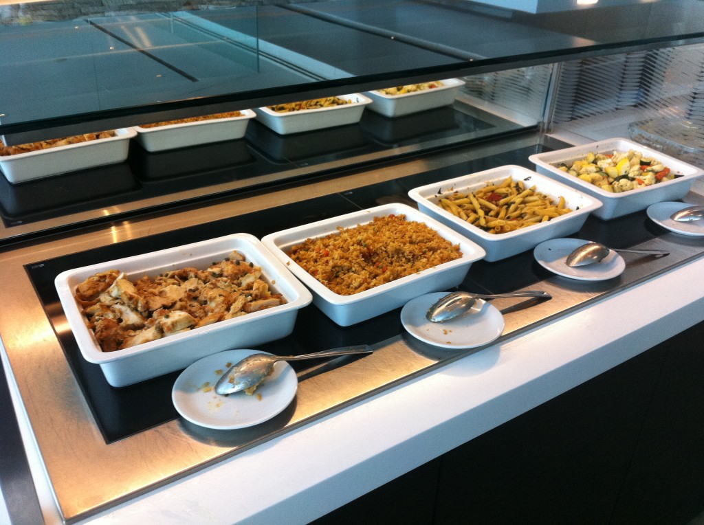 a buffet with different types of food