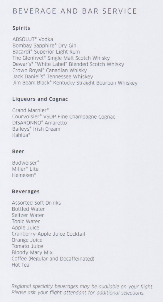 a menu of alcohol drinks