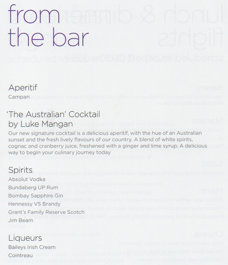 a menu of a bar