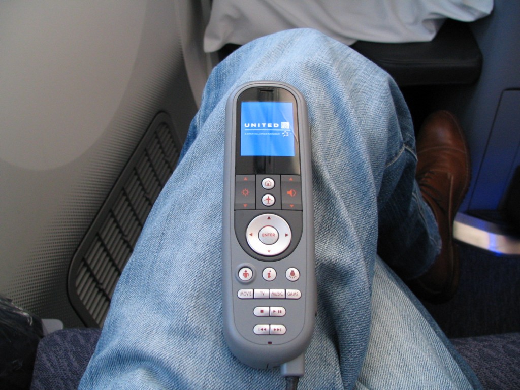 a remote control on a person's leg