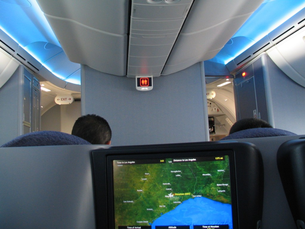 a screen on the back of an airplane