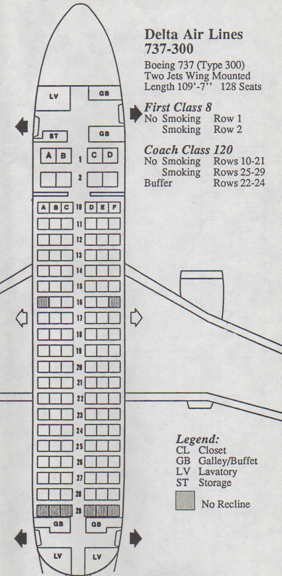 Vintage Airline Seat Map: Delta Air Lines Boeing 737-300 ...