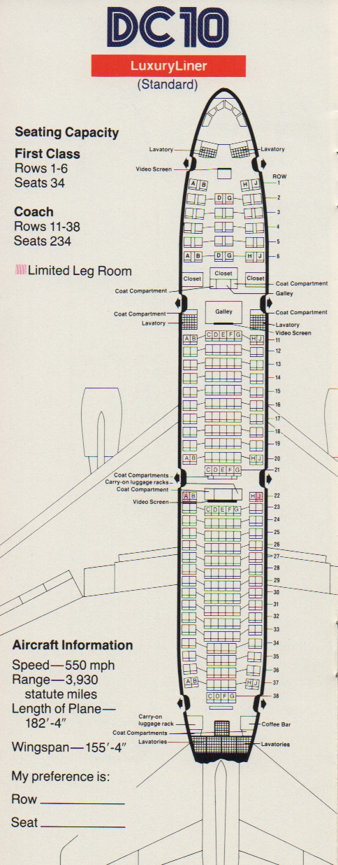 Vintage Airline Seat Map American Airlines Dc 10 Standard