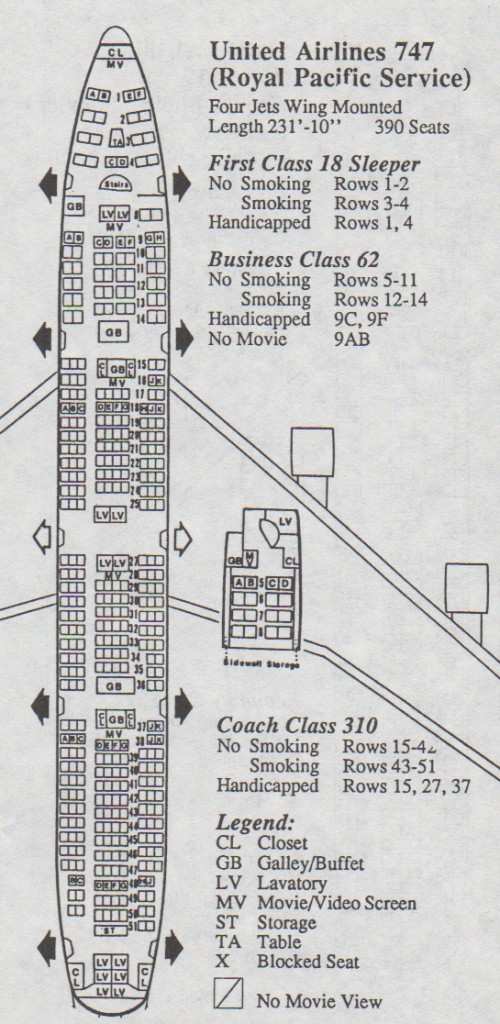 Vintage Airline Seat Map: United Airlines Boeing 747 Royal Pacific