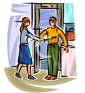 a woman and man shaking hands