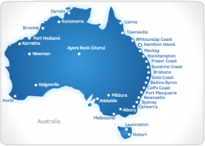 a map of australia with white dots