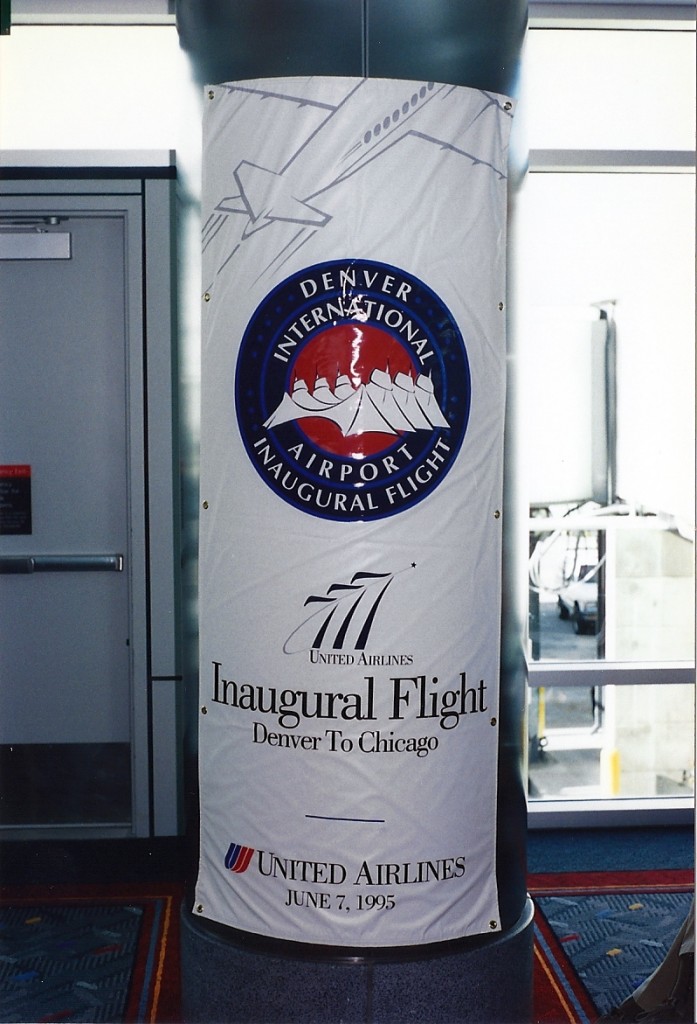 a large white banner with a logo on it