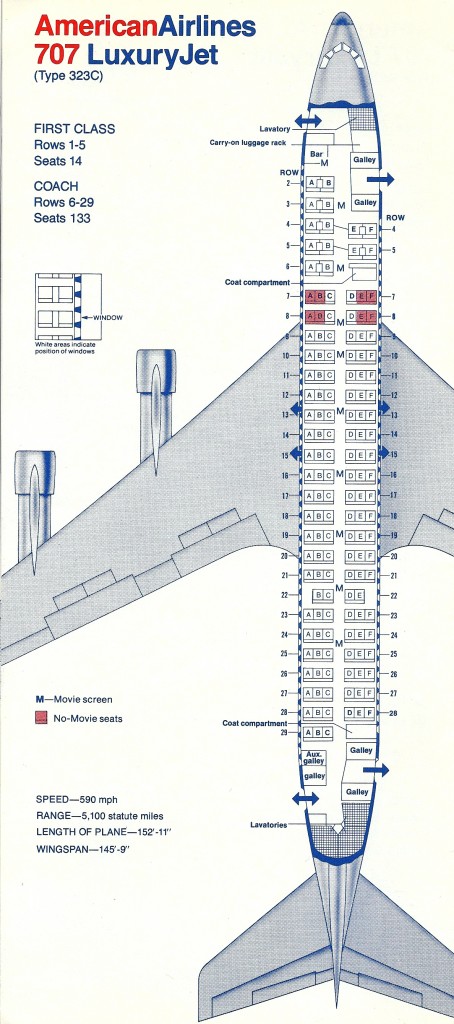 Vintage Airline Seat Map American Airlines Boeing 707 323 Frequently Flying