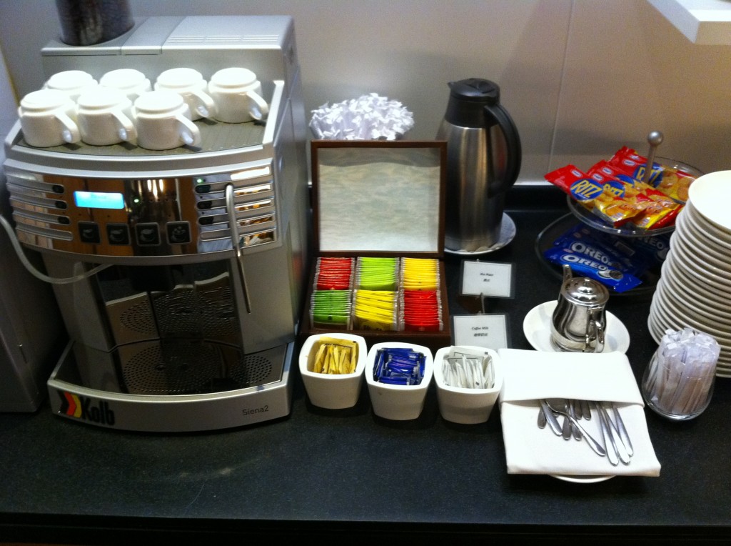 a coffee machine and tea set