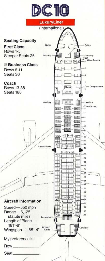 Vintage Airline Seat Map American Airlines International Dc 10 30 Luxuryliner Frequently Flying