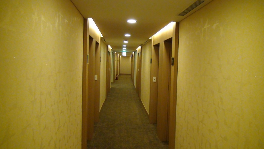 a long hallway with several doors