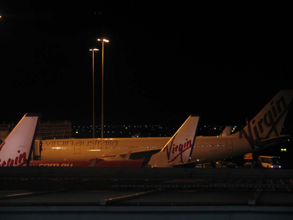 a plane at night with lights
