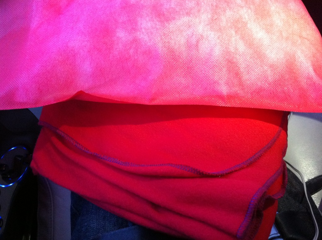 a red blanket on a person's lap
