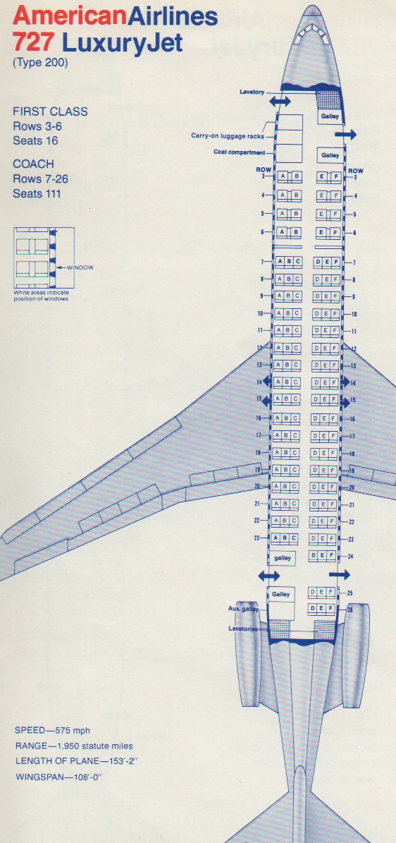 Vintage Airline Seat Map: American Airlines Boeing 727-200 From 1977 ...
