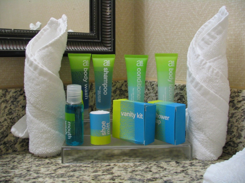 a group of toiletries and towels