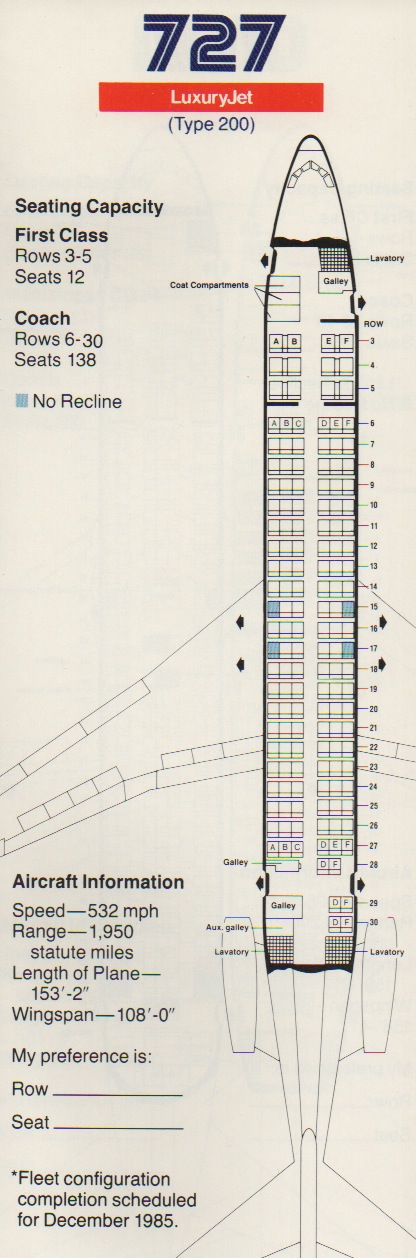 Vintage Airline Seat Map: American Airlines Boeing 727-200 From 1985 ...