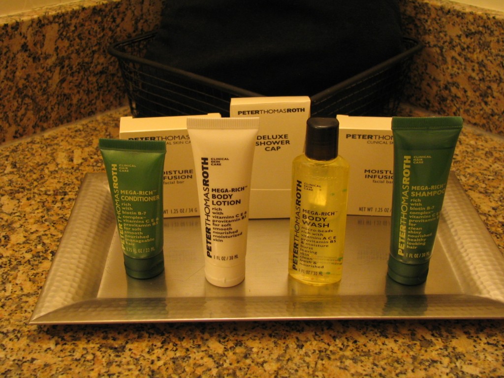 a group of toiletries on a tray