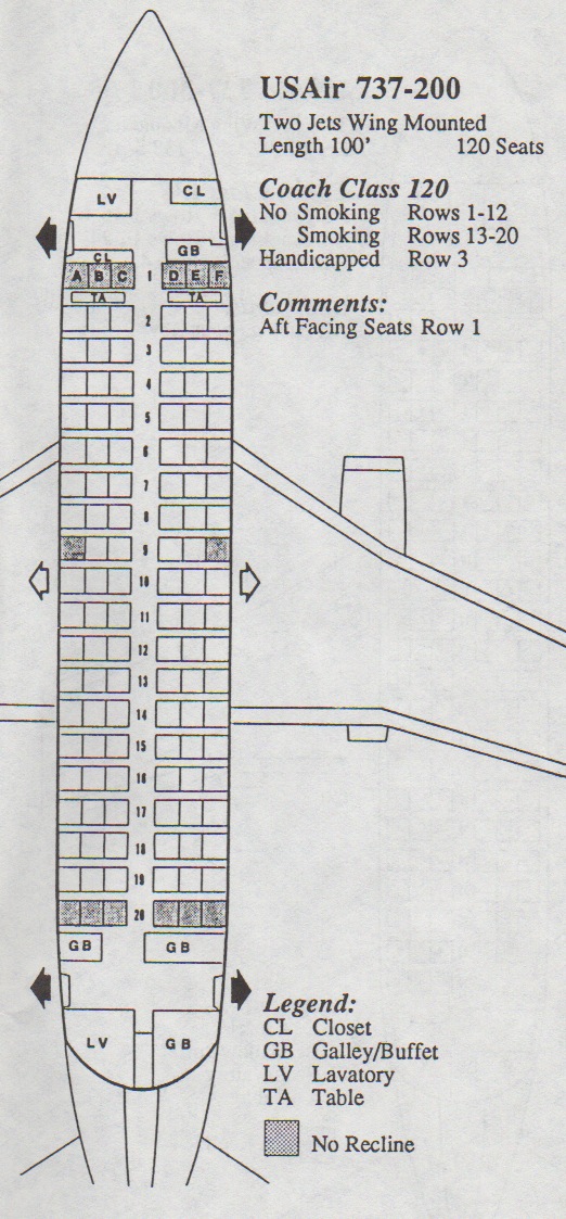 Vintage Airline Seat Map Usair Boeing