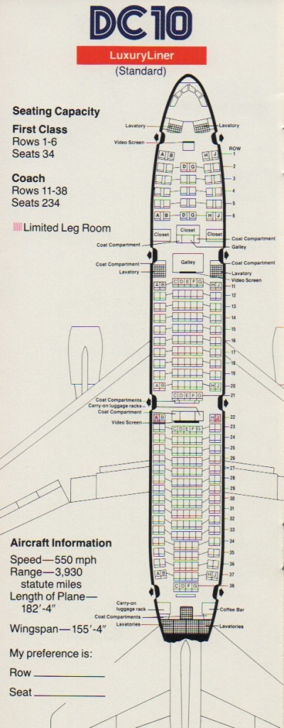 Vintage Airline Seat Map: American Airlines DC-10 ‘Standard’ From 1985 ...