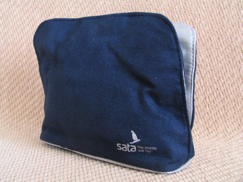 a blue and white fabric bag