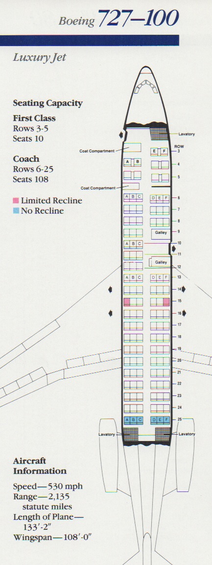 Vintage Airline Seat Map: American Airlines Boeing 727-100 from 1987 ...