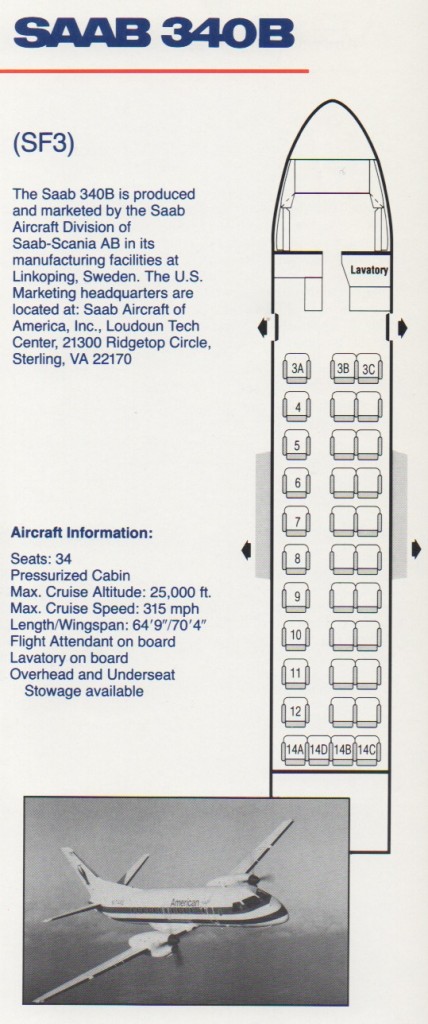 American Eagle Saab 340B seat map