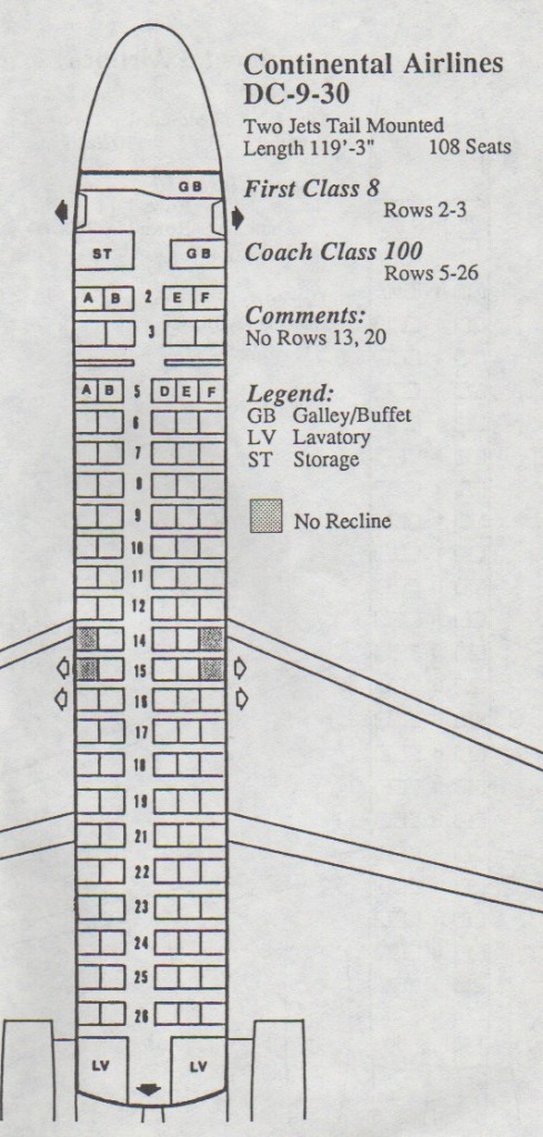 Continental DC-9-30 seat map
