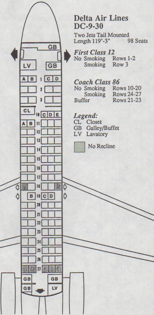 Delta DC-9-30 seat map from 1987