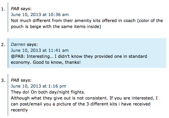Turkish Airlines amenity kit comments