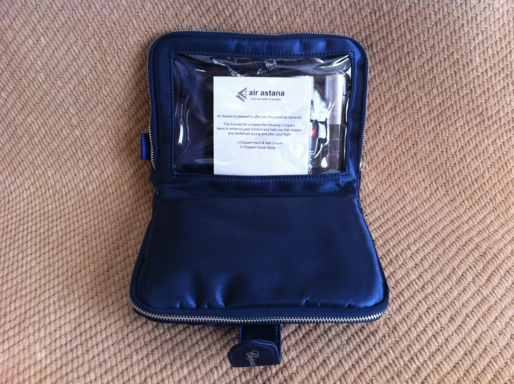 Interior of Air Astana amenity bag