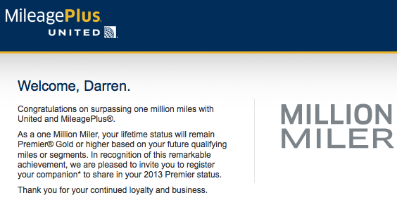 United's million-mile congrats email