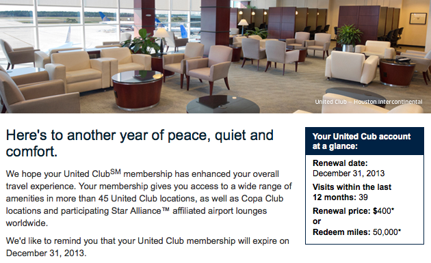 United Club renewal notice